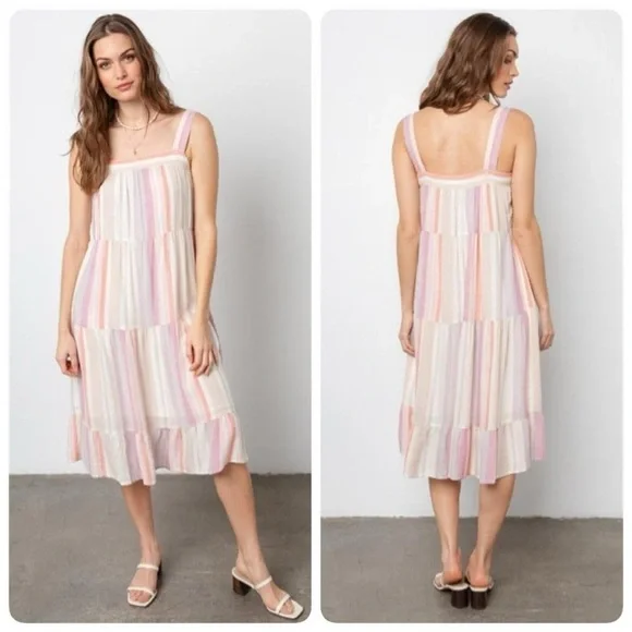 Rails Amaya Juliette rainbow stripe dress brunch casual‎ midi boho coquette XS - Picture 2 of 12